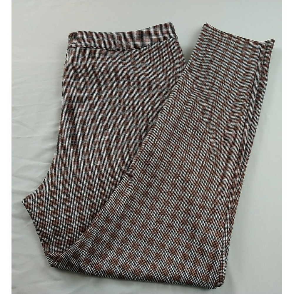 Shein Curve Pants Ladies 3XL Brown Plaid Side Zip Medial Leg Slit‎ Cute (1212)